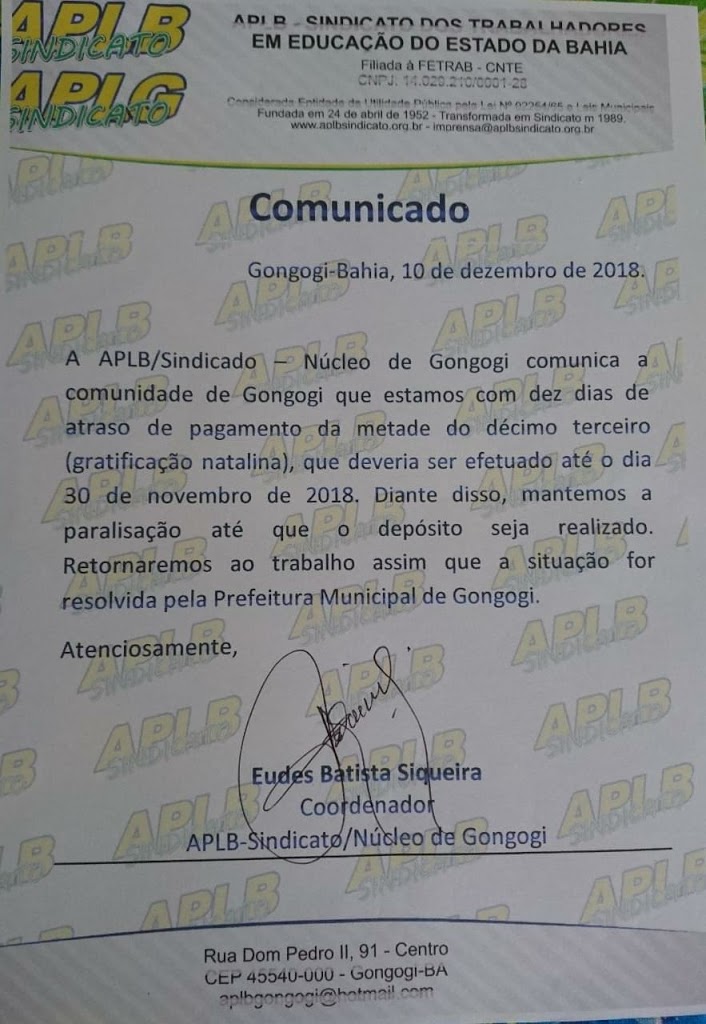 GONGOGI: Sem salários, setor de educação decide continuar com a paralisação