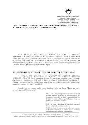 GONGOGI: Cartórios de Gongogi e Tapirama tem reivindicação expressa no TJBA pela ACAPEB